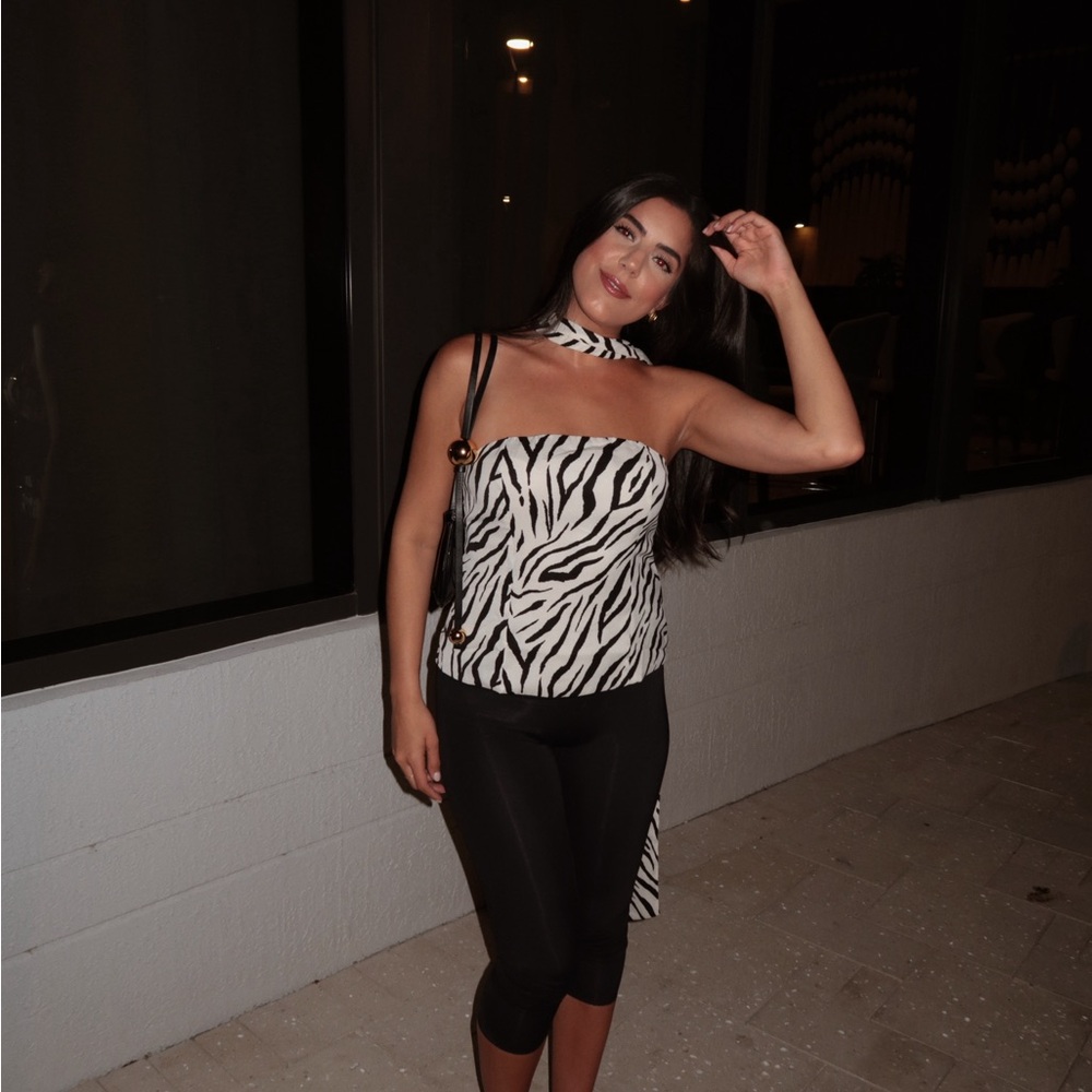Zebra Print Strapless Top + Neck Tie